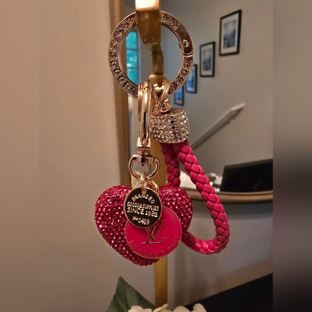 LV Bag Charm/Keychain w/ authentic Louis Vuitton Trunks & Bags charm - Red